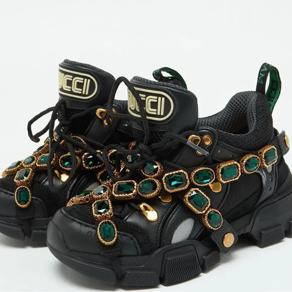 Brand new Gucci Black Mesh and Leather Flashtrek Reflective Removable Crystals - Picture 3 of 15